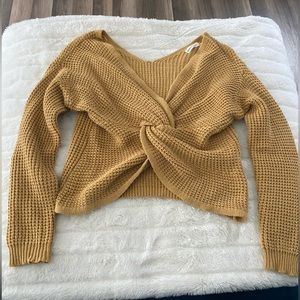 [moon & madison] Mustard Yellow Front Twist Waffle Sweater